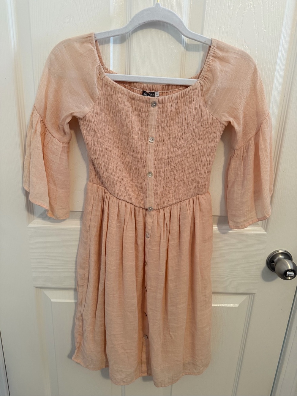 EARTHBOUND Peach Textured Button-Front Dress